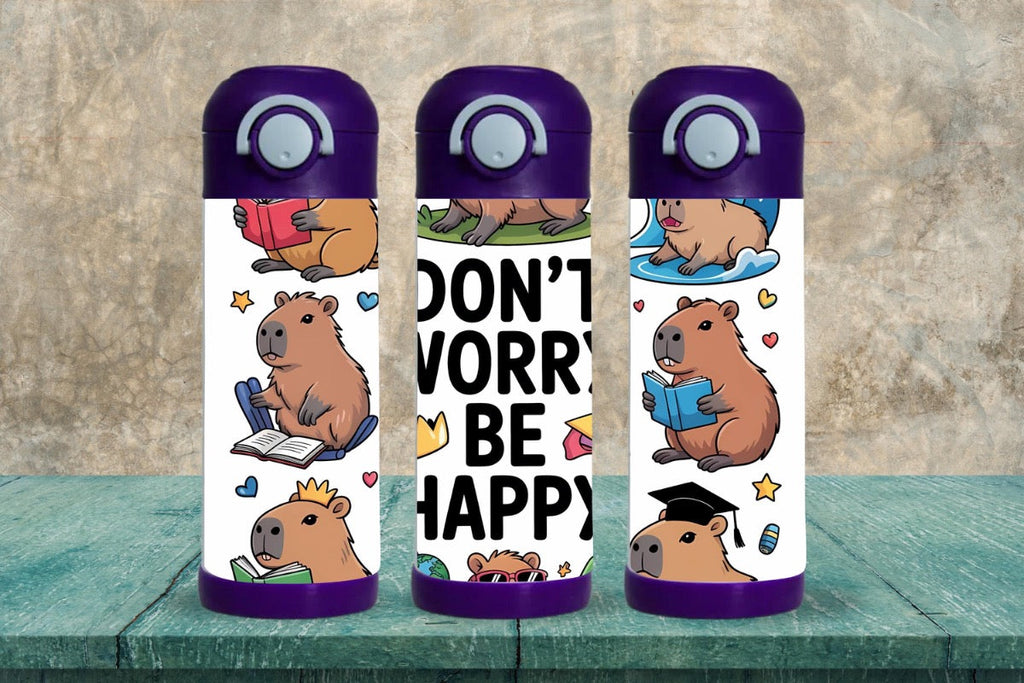15oz Kids Water Bottle – ‘Don’t Worry Be Cappy’ Capybaras Design