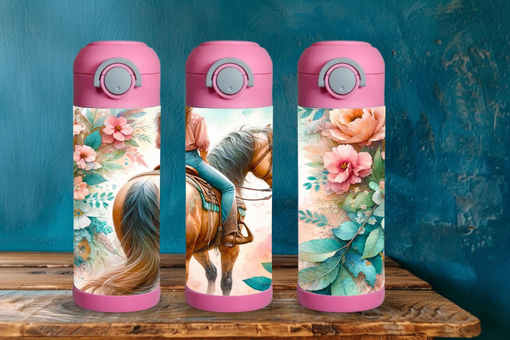 15oz Kids Water Bottle – Girl Riding a Horse Design