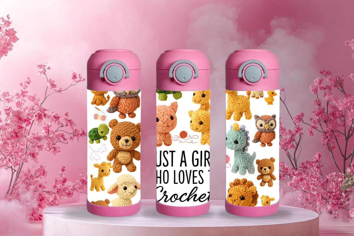15oz Kids Water Bottle – Just a Girl Who Loves Crochet Design
