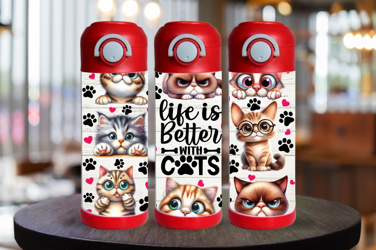 15oz Kids Water Bottle – Just a Girl Who Loves Cats Design