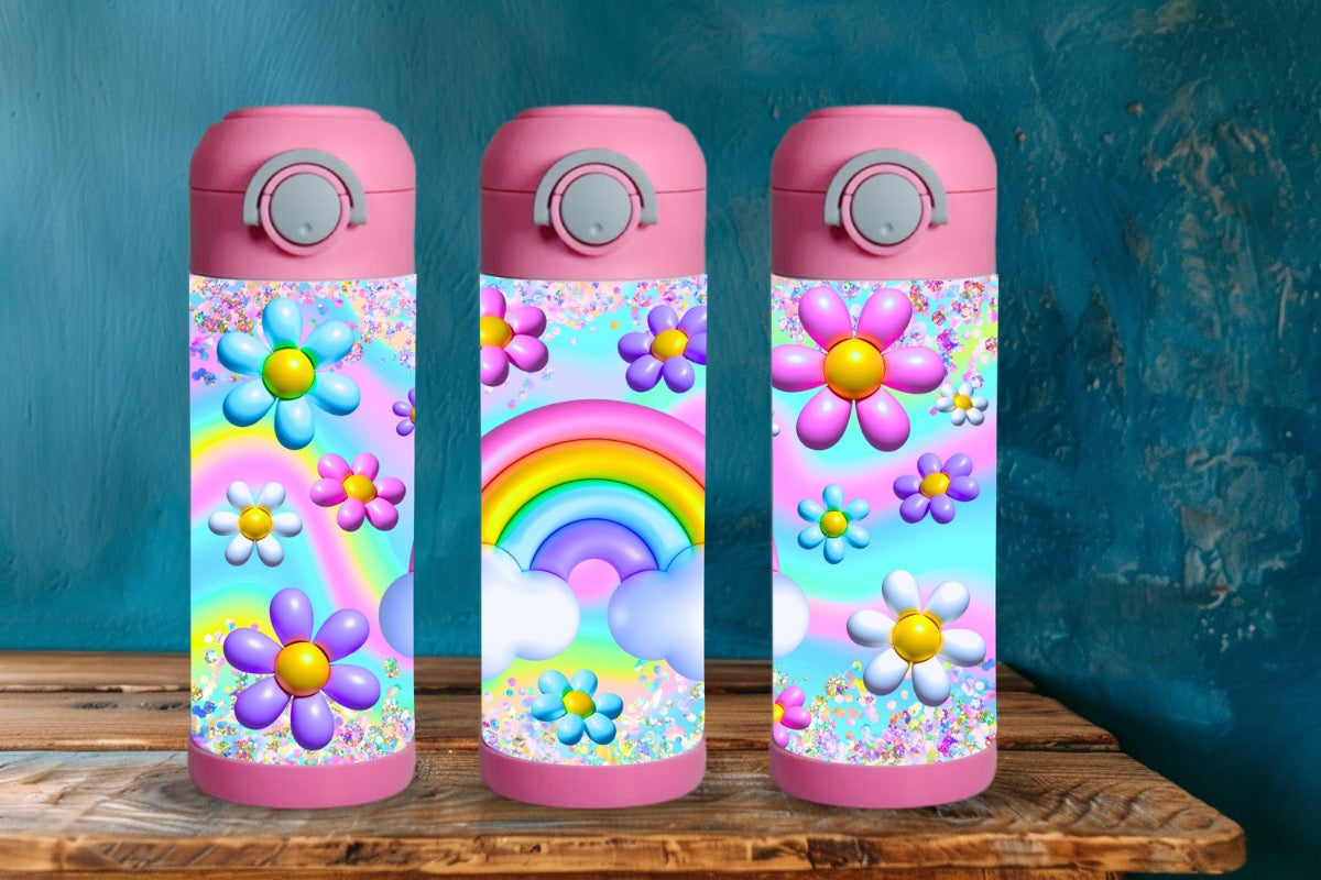 15oz Kids Water Bottle – Rainbow Balloon Design
