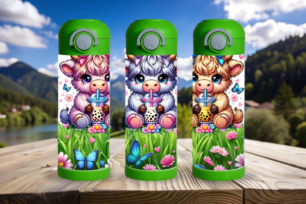 15oz Kids Water Bottle – Bubble Tea Cows Design