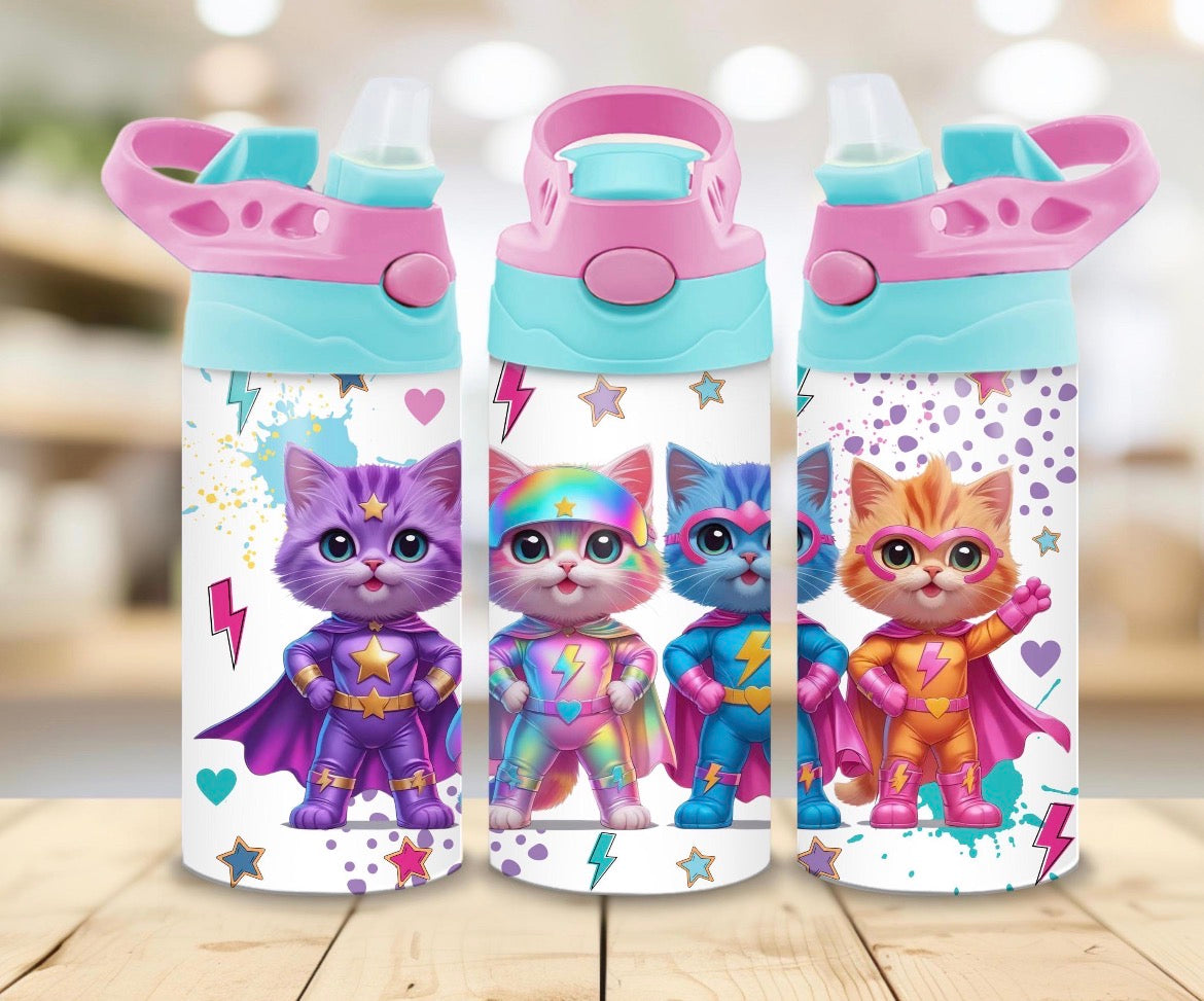 12 oz Kids’ Thermos – Superhero Kittens