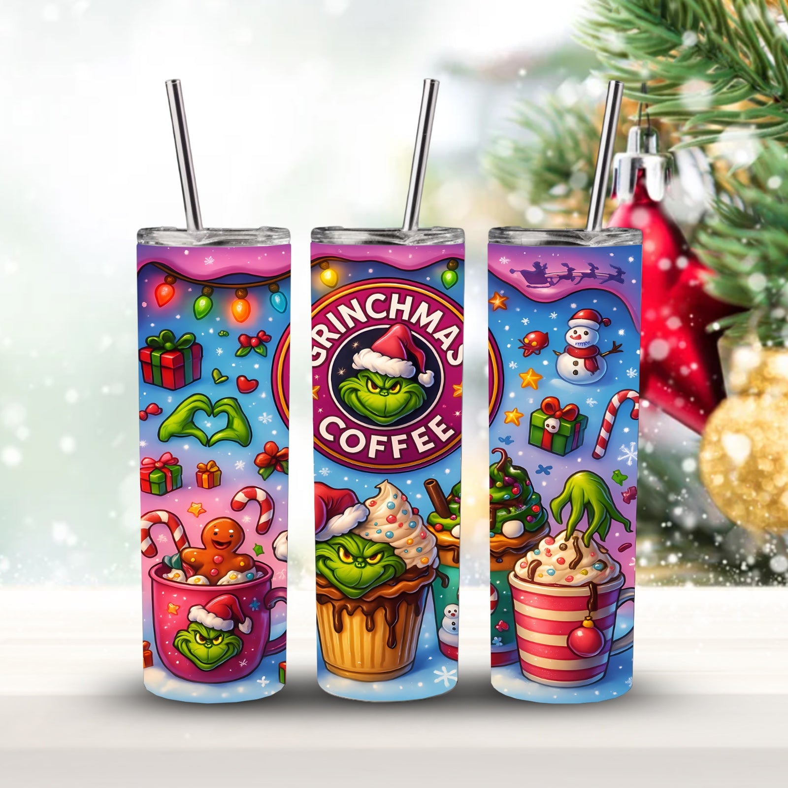 Tumbler 20 oz Mischievous green holiday sips