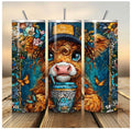 20 oz Blue Cow Tumbler – Cute Coffee Drinking Cow Design – Stainless Steel Travel Cup