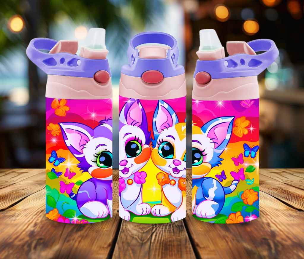 12oz Water Bottle Happy colorful cats