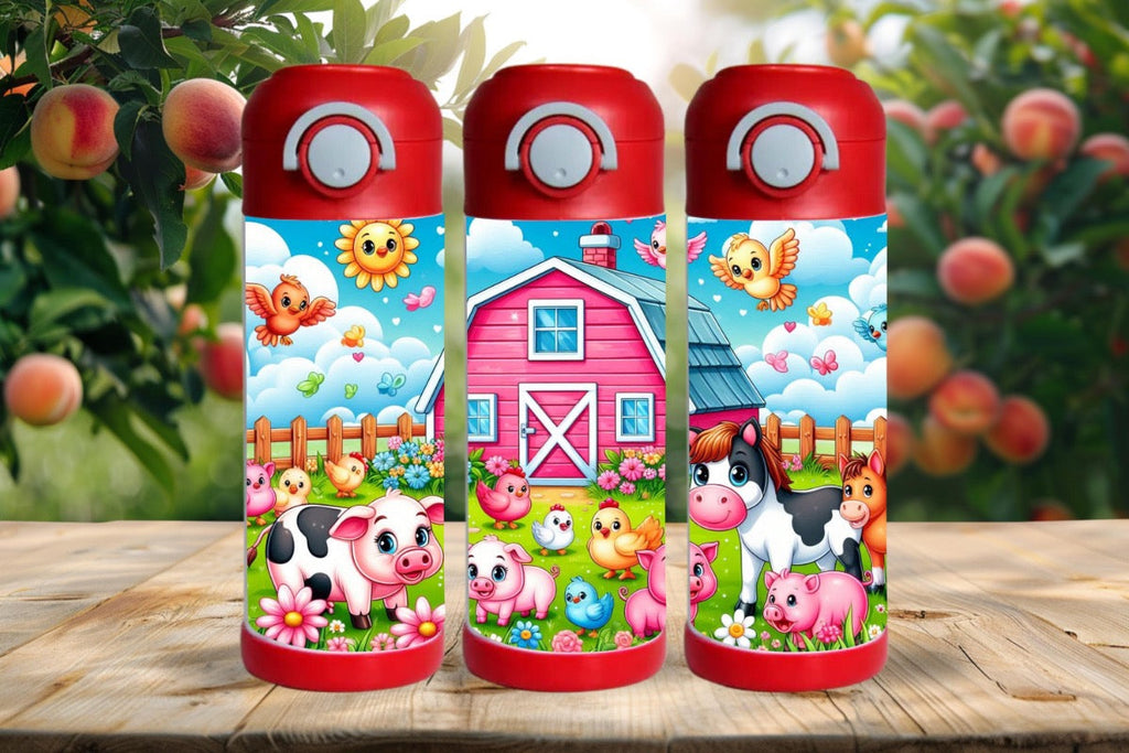 15oz Kids Water Bottle – Farm Animals Design