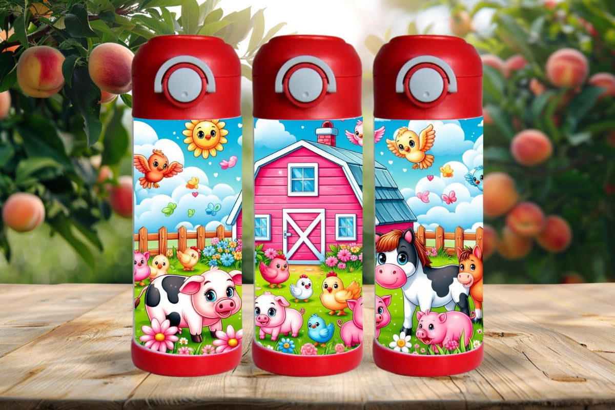 15oz Kids Water Bottle – Farm Animals Design