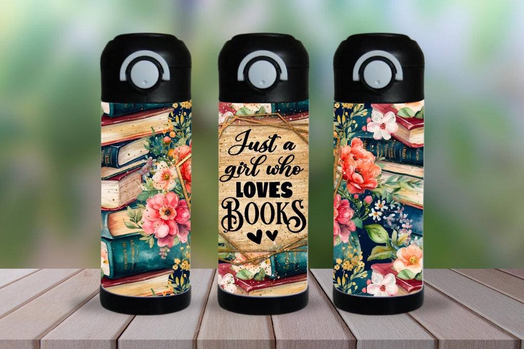 15oz Kids Water Bottle – Just a Girl Who Loves Books Design