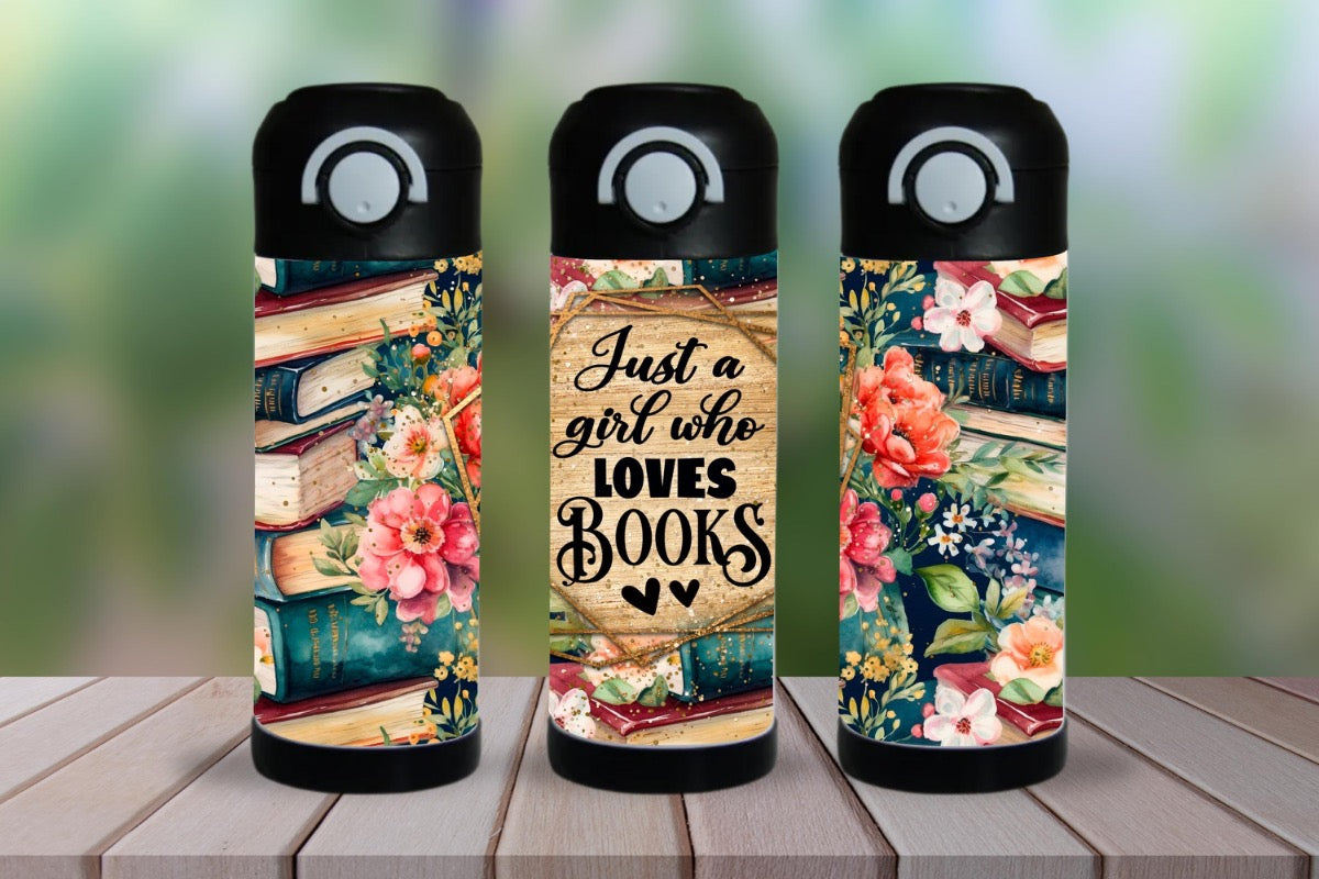 15oz Kids Water Bottle – Just a Girl Who Loves Books Design