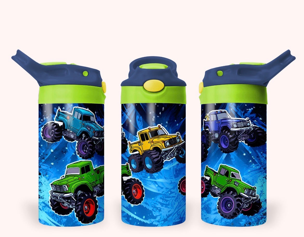 12oz Kids Monster Trucks Water Bottle – Fun Big Wheels Tumbler for Boys