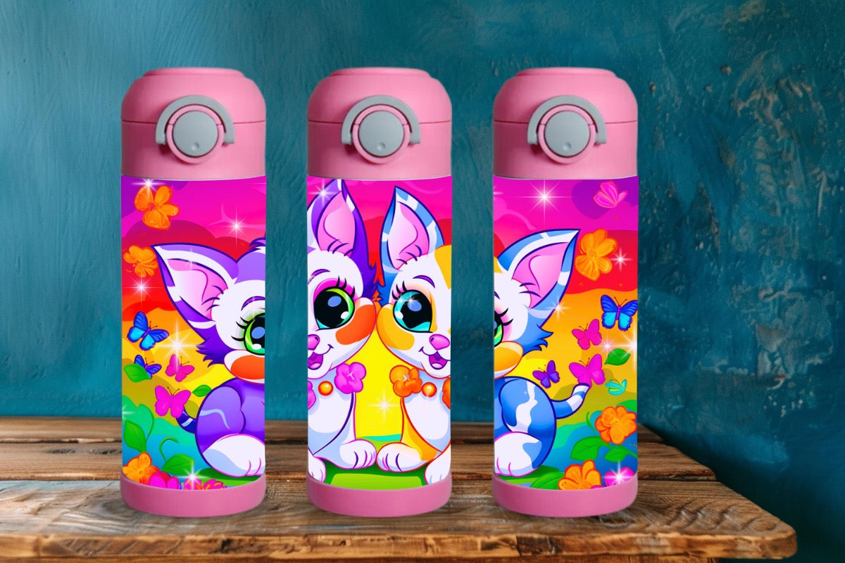 15oz Kids Water Bottle – Colorful Kitten Design