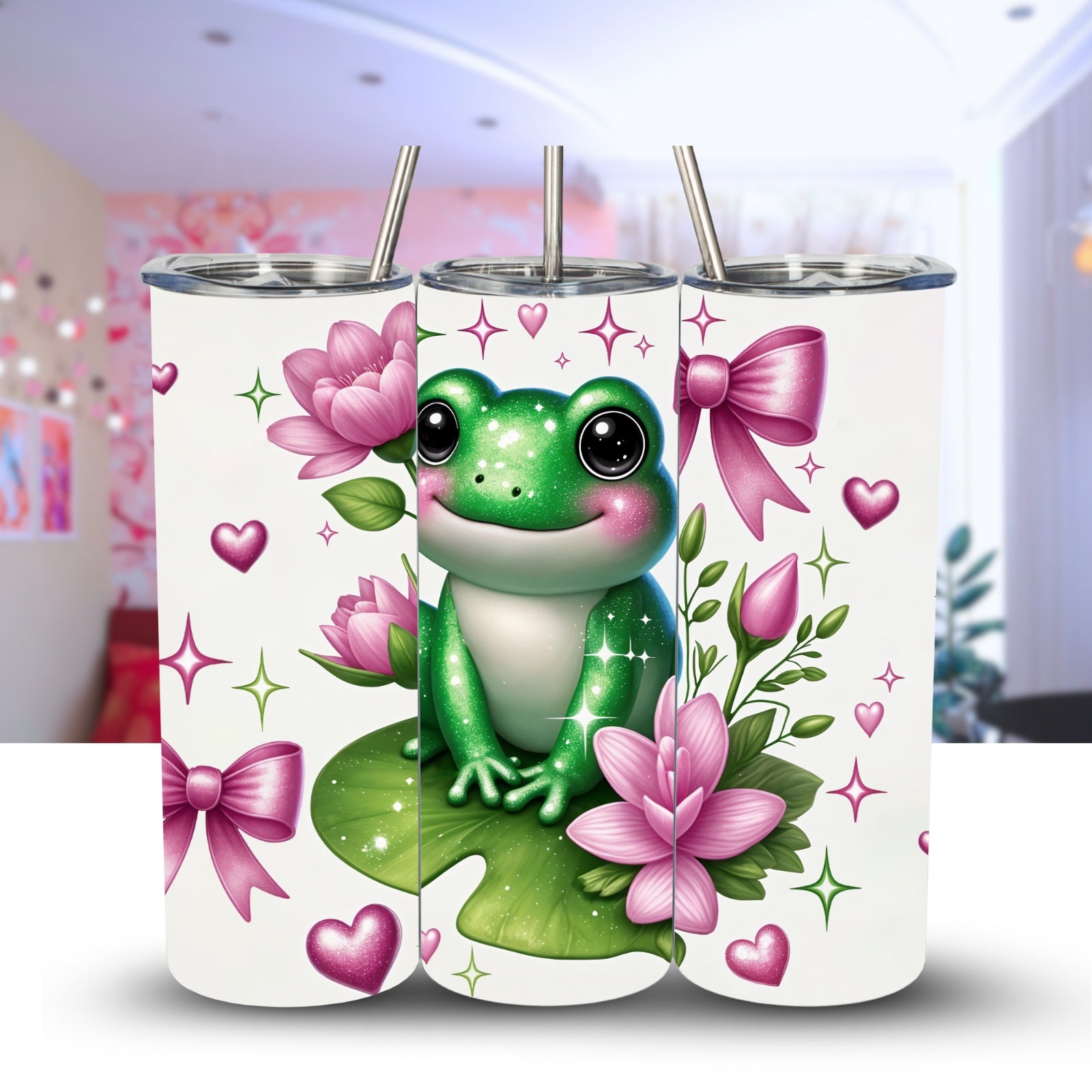 Tumbler 20 oz Frog With Bows