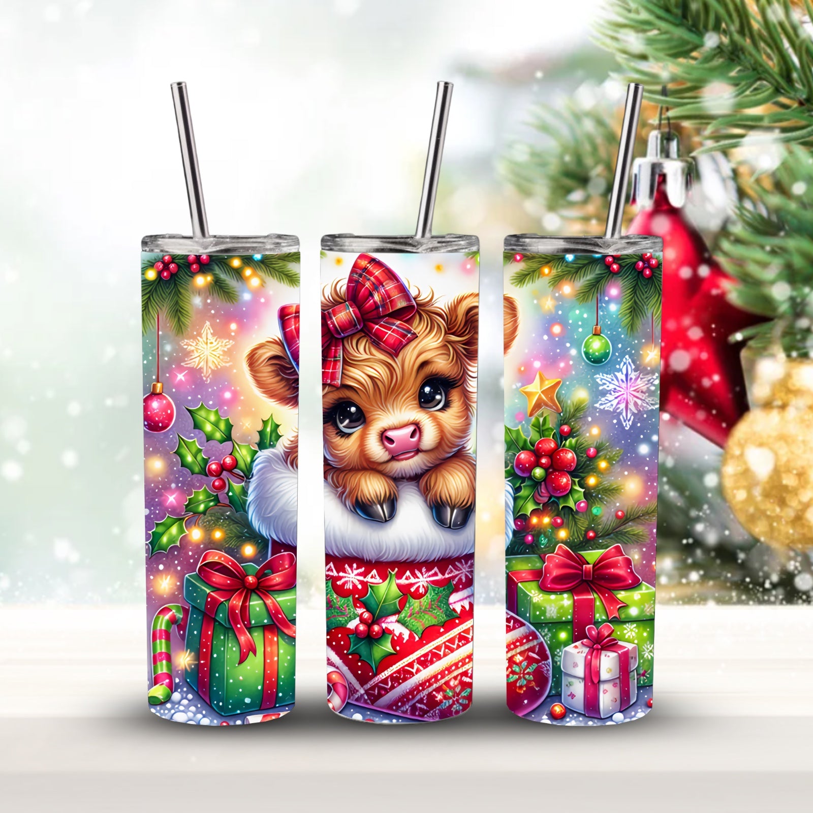 Tumbler 20 oz Cute Holiday Cow