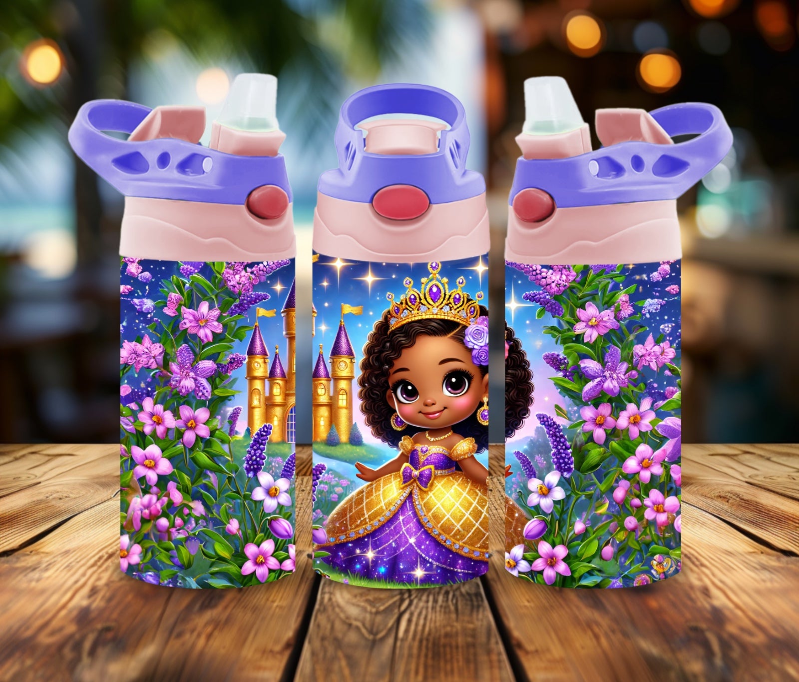 12oz Water Bottle Purple Floral Princess