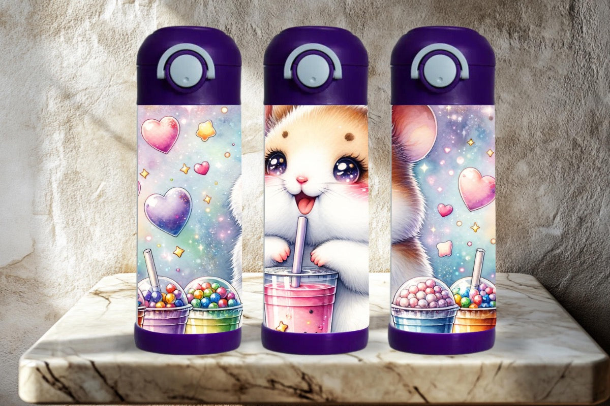 15oz Kids Water Bottle – Bubble Tea Hamster Design