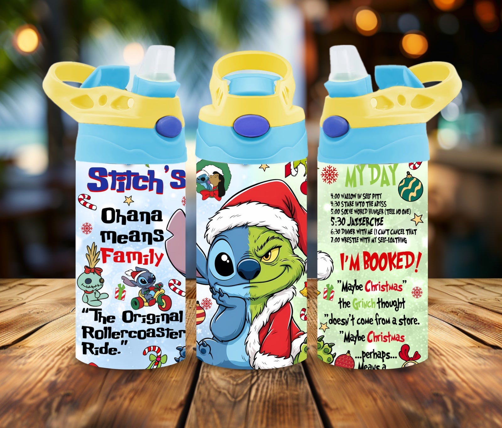 12 oz Water Bottle Festive Cartoon Duo