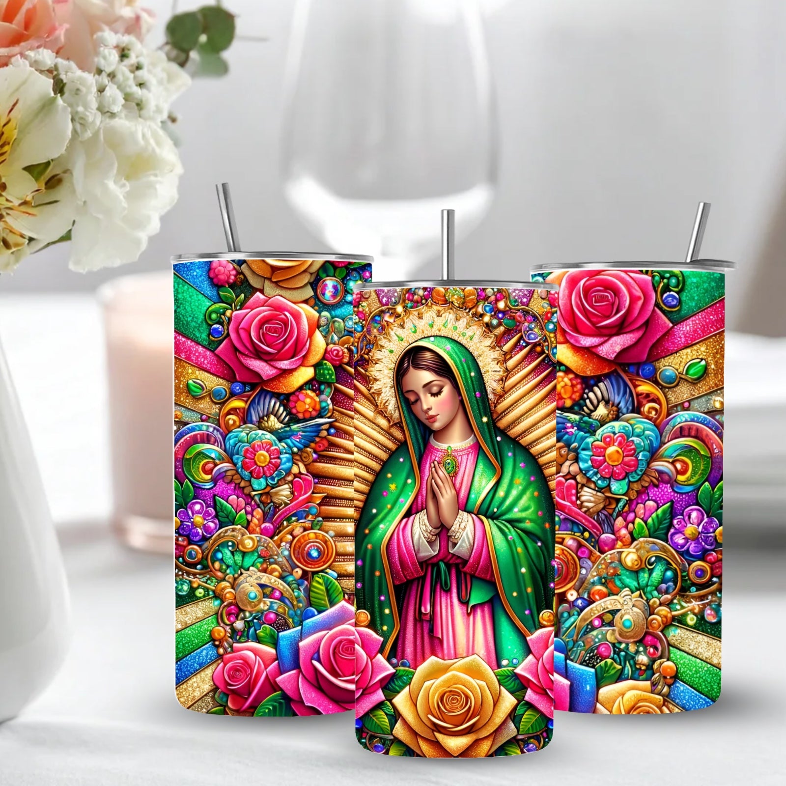 Tumbler 20 oz Virgen de Guadalupe Colorido