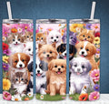 20 oz Cute Dog & Cat Tumbler with Floral Design – Stainless Steel Travel Cup