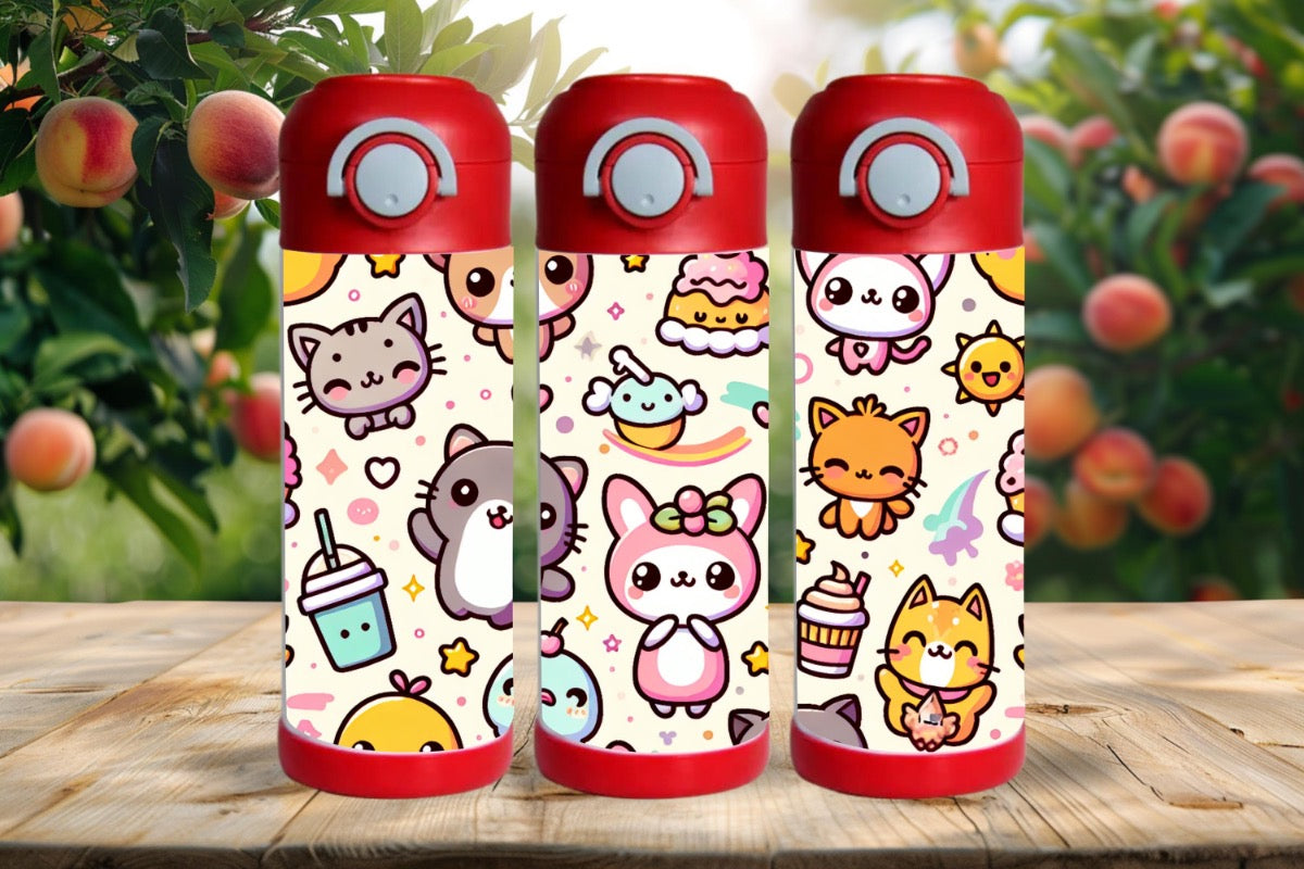 15oz Kids Water Bottle – Kawaii Kittens Design