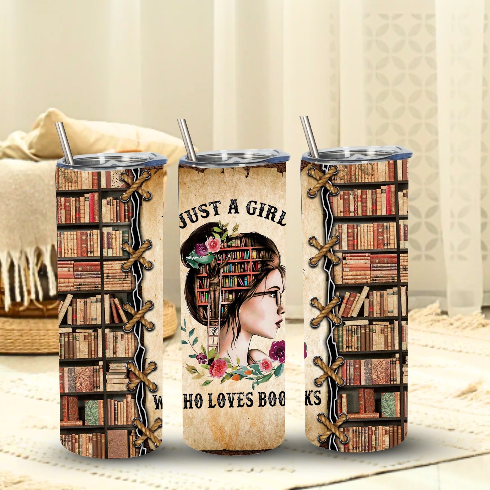 Tumbler 20 oz Just a Girl Who Loves Books