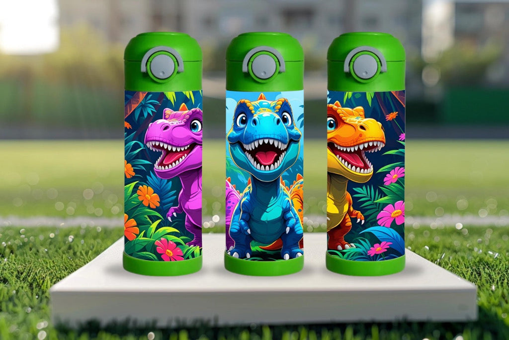 15oz Kids Water Bottle – Colorful Dinosaurs Design