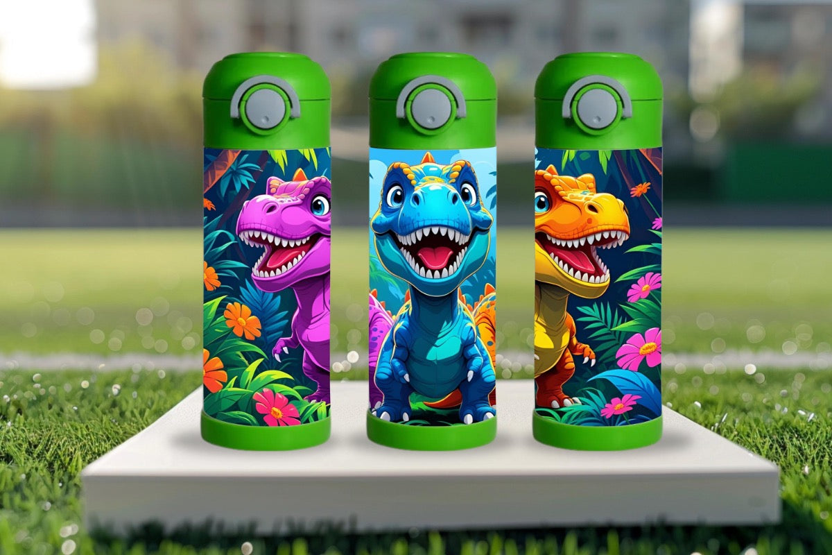 15oz Kids Water Bottle – Colorful Dinosaurs Design