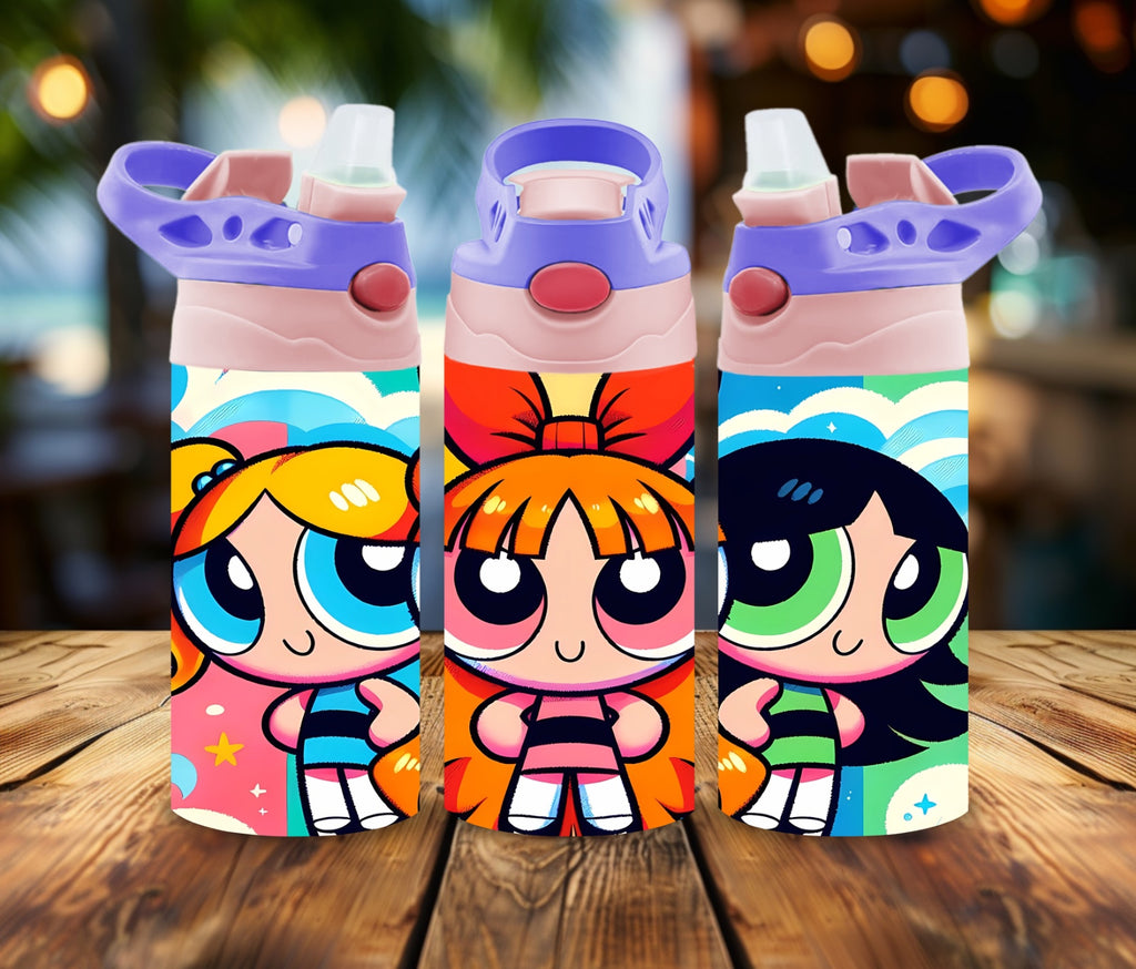 12oz Water Bottle Colorful mini heroines