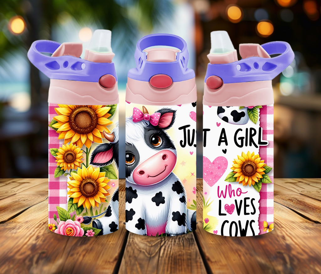 12oz Water bottle Just a Girl who loves cows