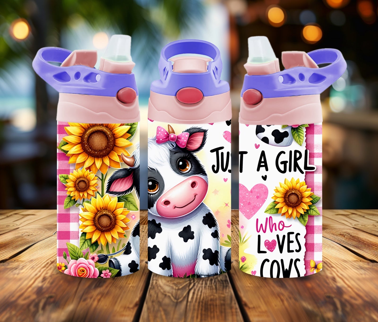 12oz Water bottle Just a Girl who loves cows