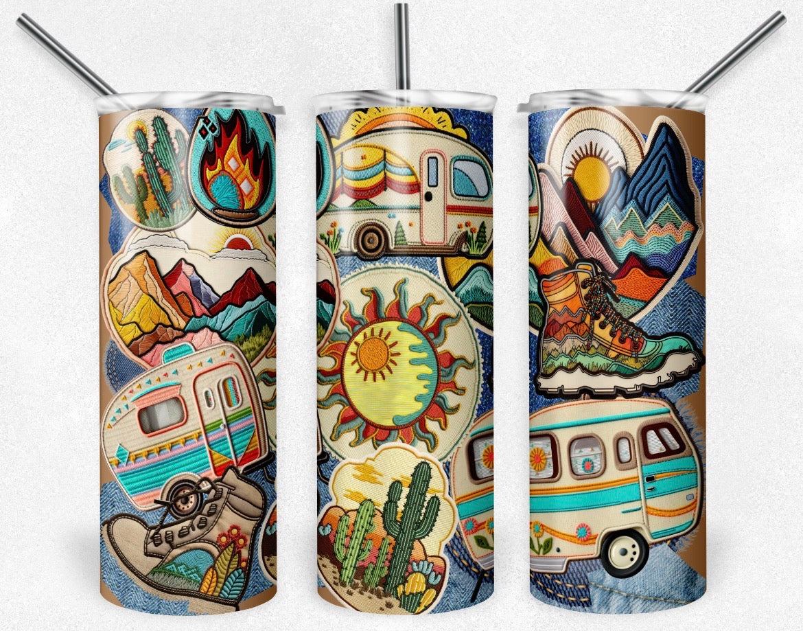 20 oz Camping Adventure Tumbler-Van Mountains & Outdoor Gear Design-Stainless Steel Travel Cup