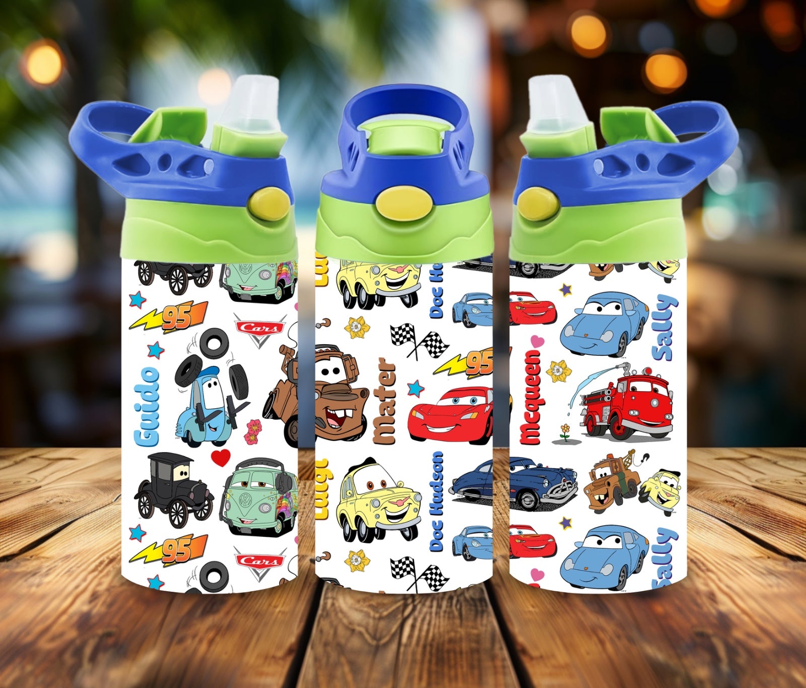 12 oz Water Bottle Fast cars, bright colors