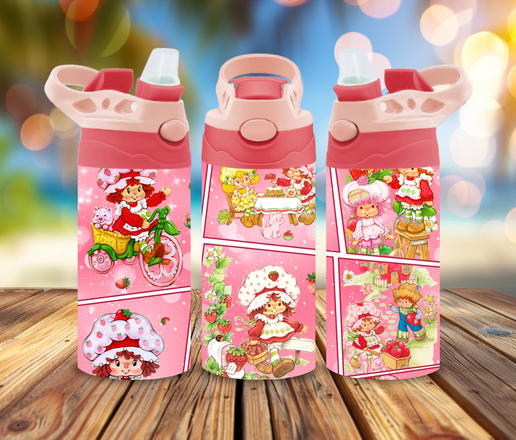 12oz Water Bottle Cute Strawberry Girl design