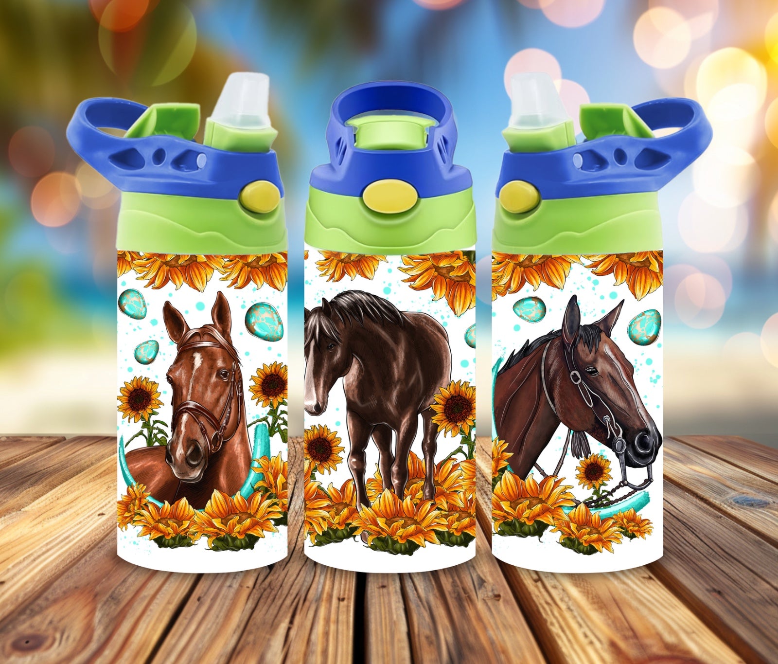 12oz water Bottle Sunflower horse vibes